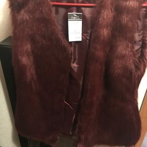 Women’s burgundy faux fur vest